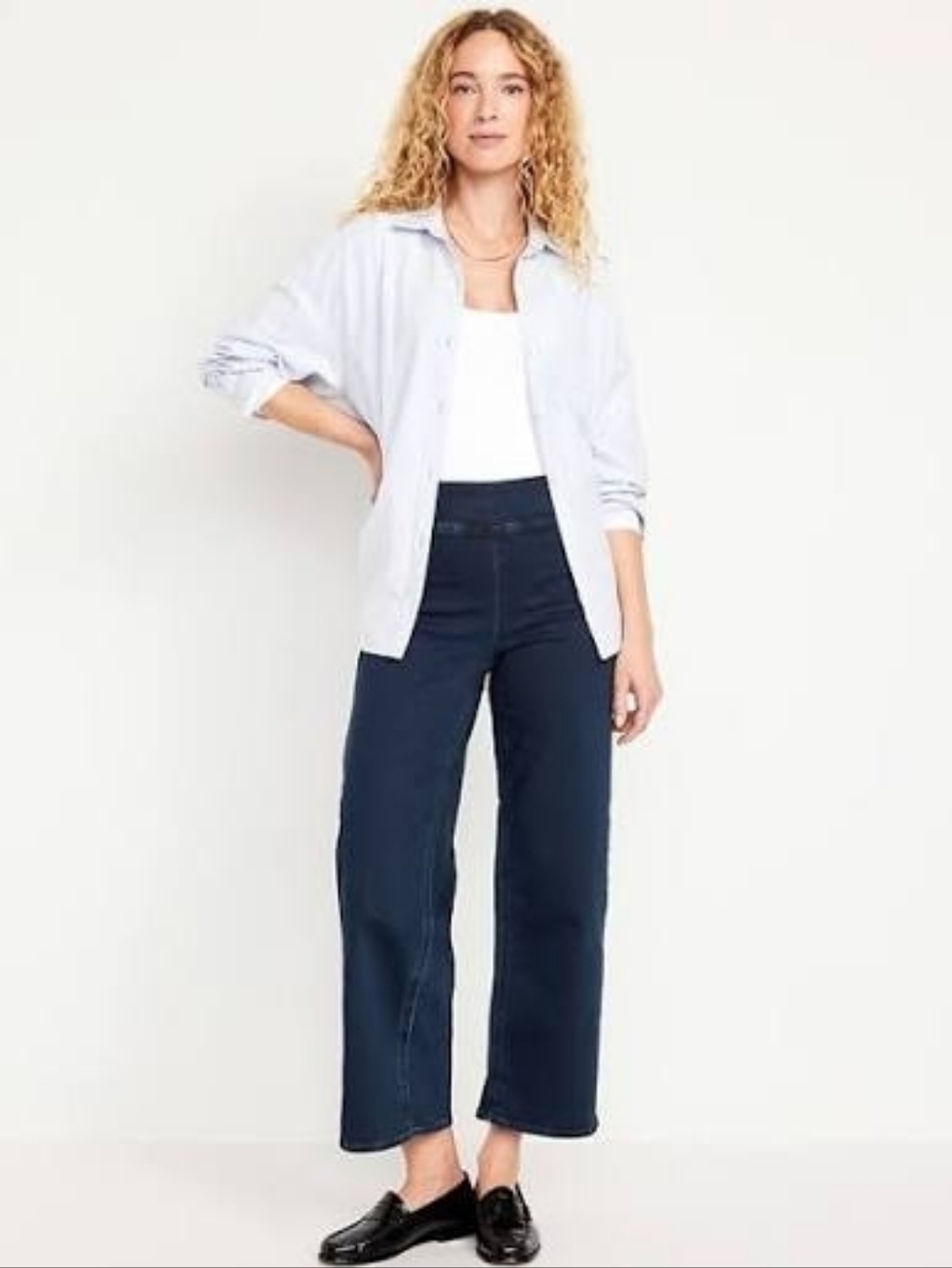 Old Navy High Rise Weekender Wide Leg Cropped Jeans Dark Wash Blue Sz 14